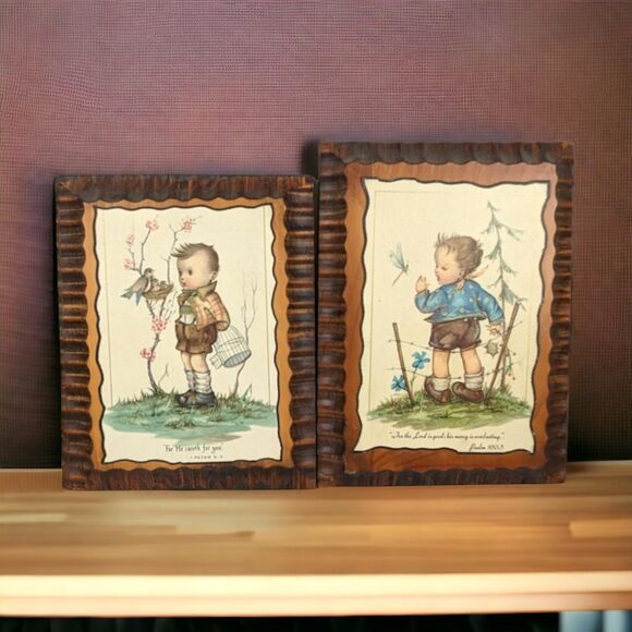 Vintage Wood Wall Plaques: Psalms & Peter, Childrens Religious Decor - Picture 1 of 8